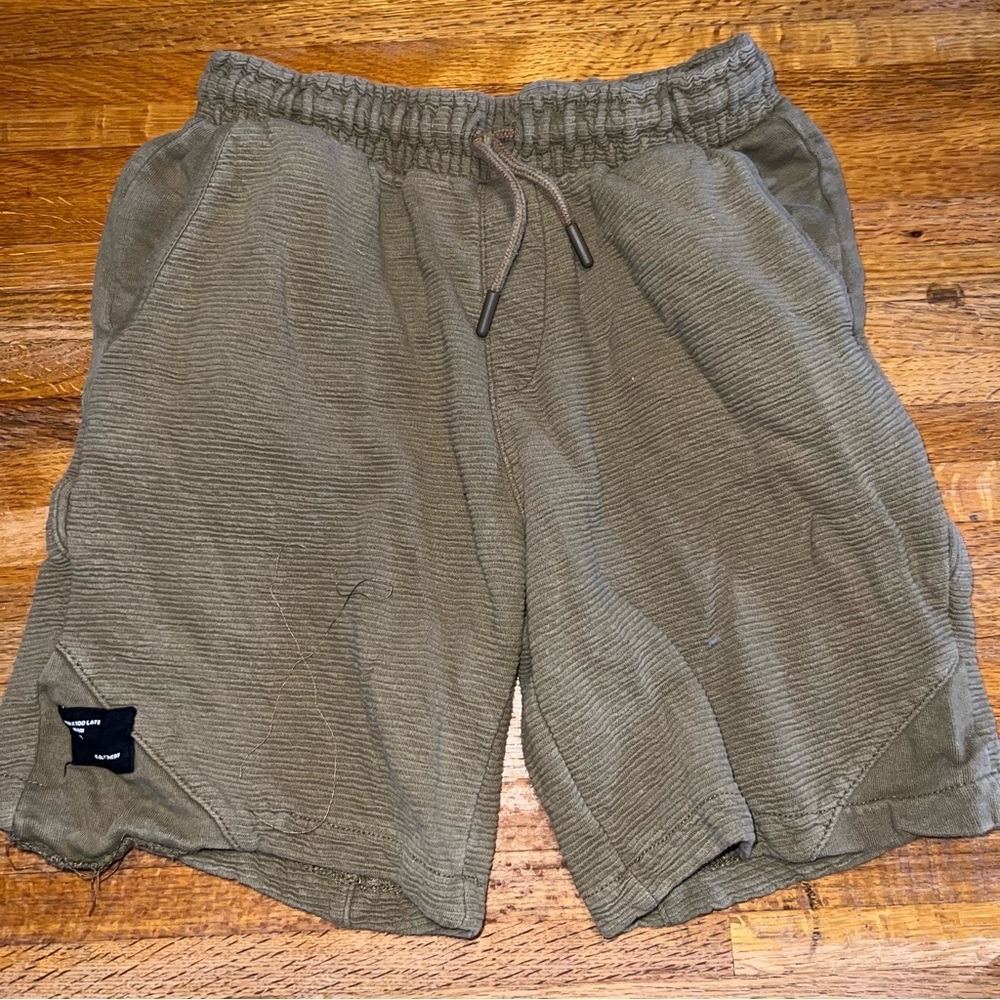 Zara Inditex Youth 10 Khaki Cloth Stripe Texture Drawstring Slash Pockets Shorts